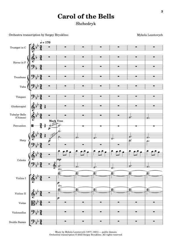 Mykola Leontovych: Carol of the Bells (Shchedryk) – Orchestra transcription by Sergey Bryukhno
