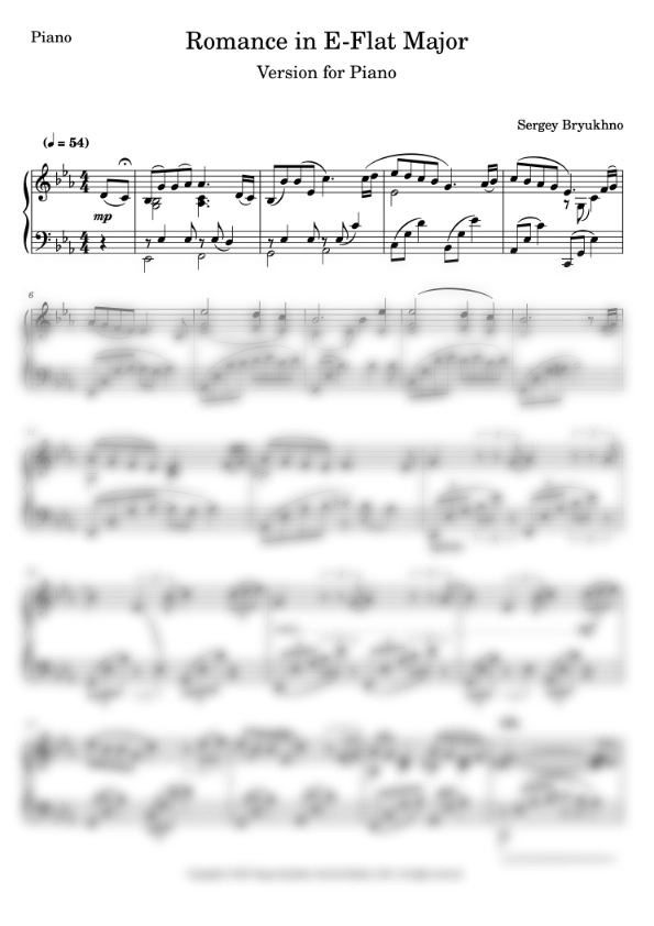 Sergey Bryukhno: Romance in E-Flat Major for Piano. Digital sheet music in high-resolution PDF format.