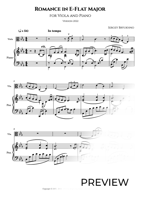 Romance in E-Flat Major for Viola and Piano by Sergey Bryukhno