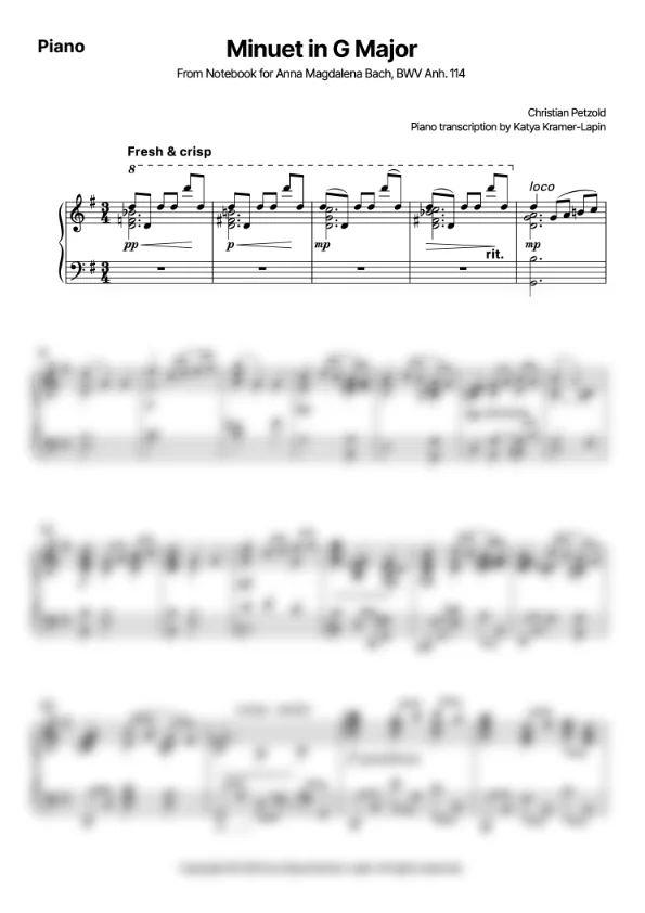 Minuet in G Major. Piano transcription by Katya Kramer-Lapin